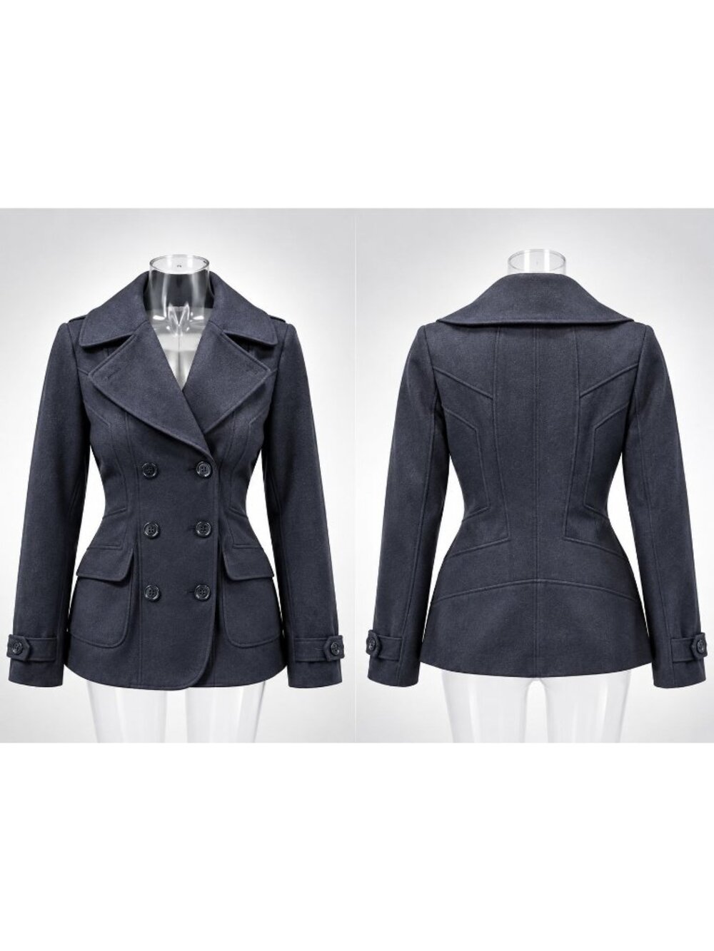 Guess Women's Black Double-Breasted TailoredPeacoat Wool Blend Size S